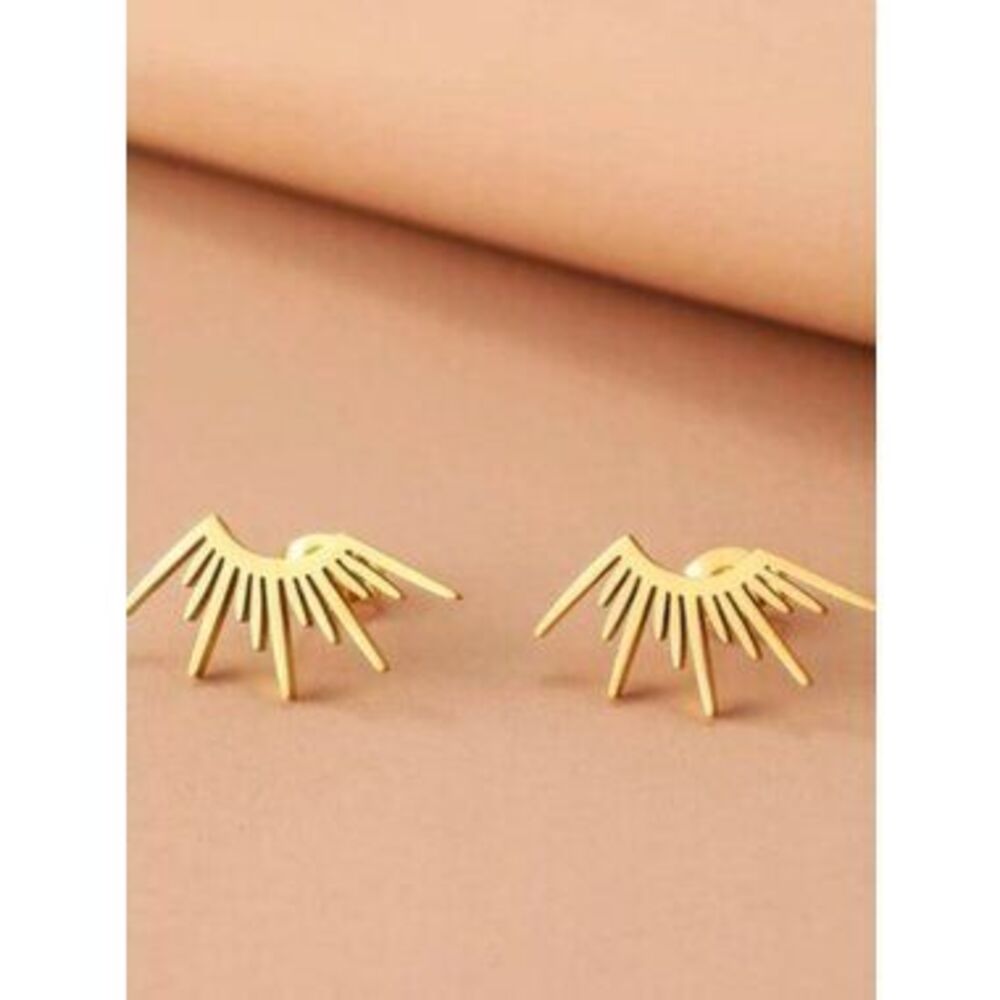 Gold Plated Stainless Steel Sun Rays Stud Earrings - Picture 2 of 2